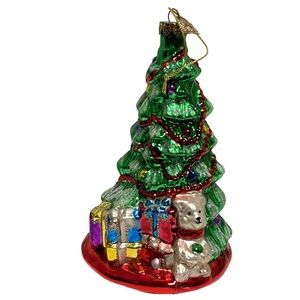 Thomas Pacconi Glass Christmas Tree Ornament with Teddy Bear Bunny Presents